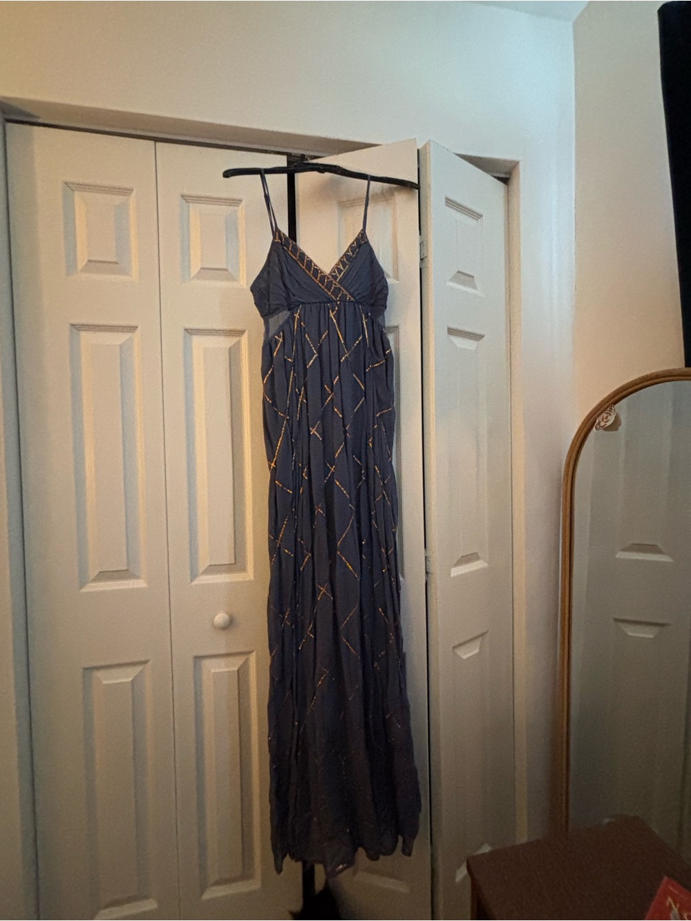 Free People Navy Maxi Dress with Gold Embellishment